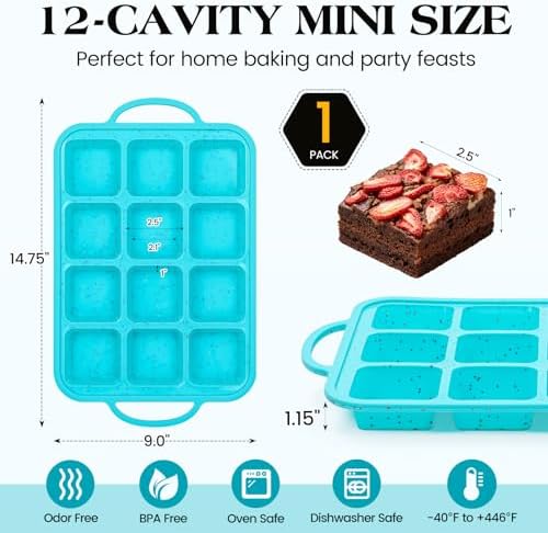 Vinino Silicone Brownie Pan with Dividers, 12-Cup Metal Frame, Aqua Blue