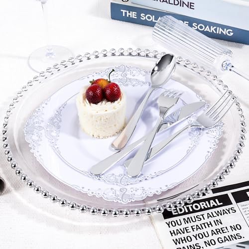 150PCS Silver Plastic Silverware Set Heavy Duty for Weddings