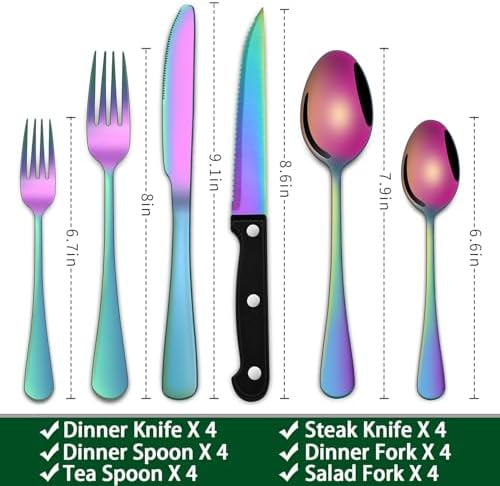 24 PCs Colorful Rainbow Silverware Sets Service For 4, Dining Utensils Set