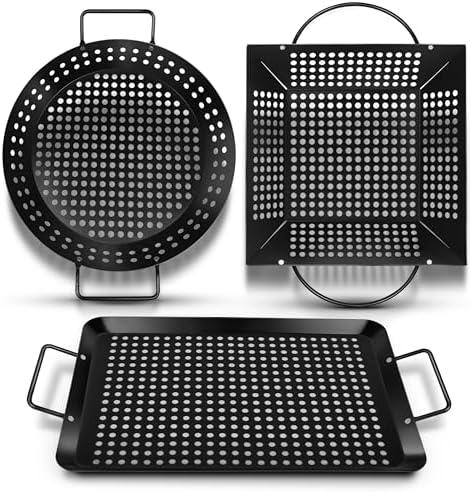 Qetumst Large 3 PCS Grill Basket Set for Outdoor Grill, Veggie Grilling Pan