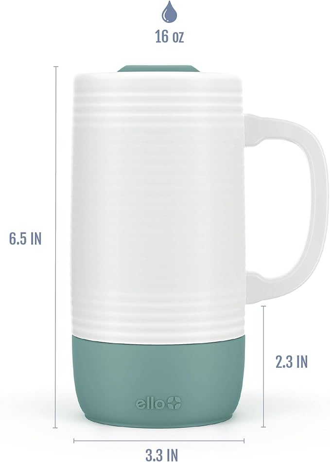 Ello Jane 18oz Ceramic Travel Mug with Handle, Splash-Resistant Slider Lid and Built-in Coaster, Perfect for Coffee and Tea, BPA Free, Dishwasher Safe, Gift for Him Her Birthday, Alligator