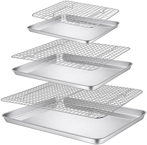P&P CHEF 16 + 12.5 + 9 Inch Cookie Baking Sheet Pan with Wire Rack,6 Pcs