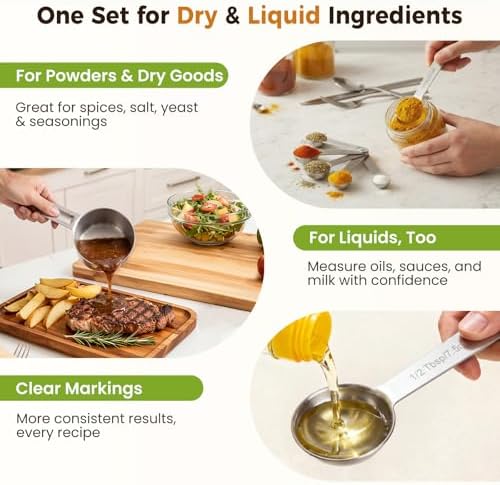 13PCS Measuring Cups and Spoons Set, Premium Heavy Duty Steel Measuring Spoons Cups Set with Metric and US Measurements, Set for Measuring Dry and Liquid Ingredients