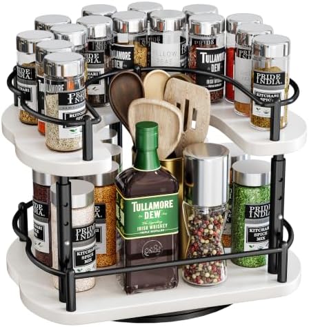 SNTD Lazy Susan Spice Rack Organizer for Cabinet, Wood, White, 12 in