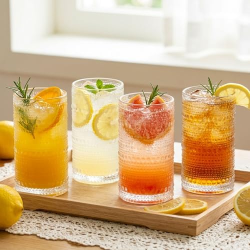 Moretoes Large 15oz Hobnail Drinking Glasses Set of 6