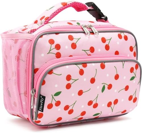 FlowFly Kids Lunch box Insulated Soft Bag Mini Cooler Back to School Thermal Meal Tote Kit for Girls, Boys,Cherry
