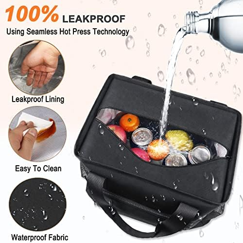 Hsmienk Large Lunch Bag Women, Leakproof Insulated Reusable Water Resistant Lunch Box with Adjustable Shoulder, Adults Lunchbox for Work, Black