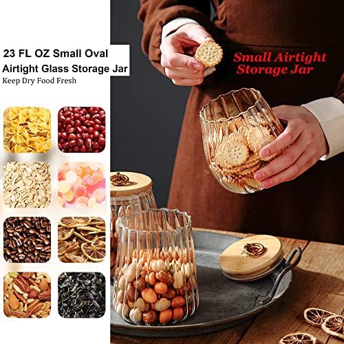 Glass Coffee Nuts Canister Airtight Jar with Bamboo Lid 23 FL OZ Small Oval