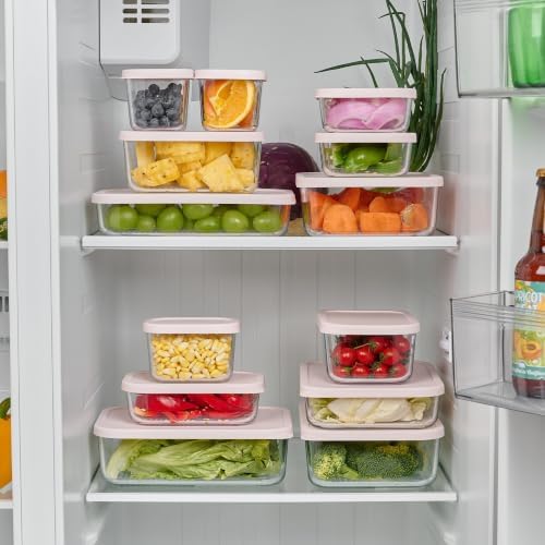 Glass Food Storage Containers with Lids — 12 Piece — 17.6 oz Glass with BPA-Free Leak Resistant Stackable Lids — Microwave, Oven & Dishwasher Safe — Ideal for Meal Prep & More - Berry Blush