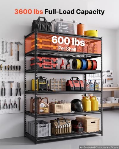 VEVOR Storage Shelves, 6-Tier 3600 lbs Garage Shelving 55 x 24 x 77 in