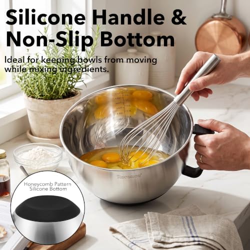 Rorence Mixing Bowls with Lids Set, 3 Grater Attachments, 1.5, 3 & 5 Qt