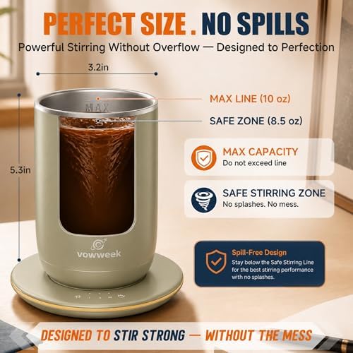 Self Stirring Coffee Mug Set of 2, 10 oz Heated Mugs with Magnetic Stirring