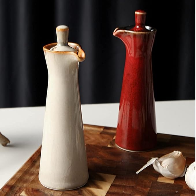 Small Ceramic Olive Oil Dispenser Bottle for Storage Of Oil, Vinegar, Soy Sauce, 120ml / 4oz - Beige