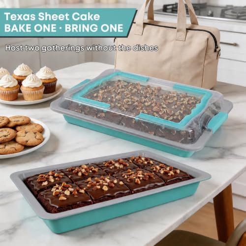 2 Pack 15x10 Sheet Cake Pan with Lid, Blue Gray Interior