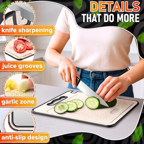Titanium Cutting Board with Knife Sharpener, 14.3"x9.8", Double Sided