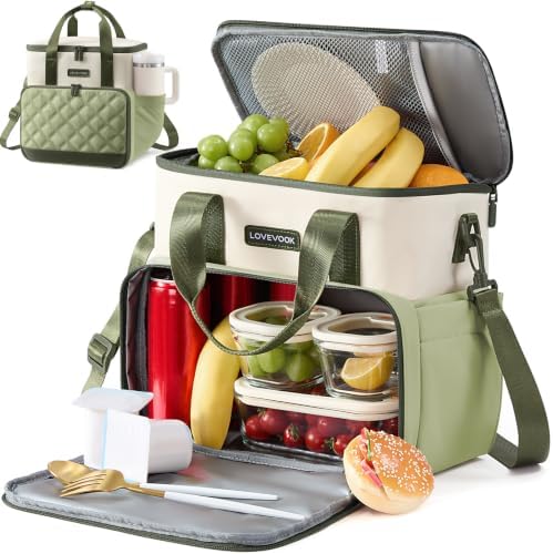 LOVEVOOK Insulated Lunch Bag for Women Men, Large Double Deck Lunch Box