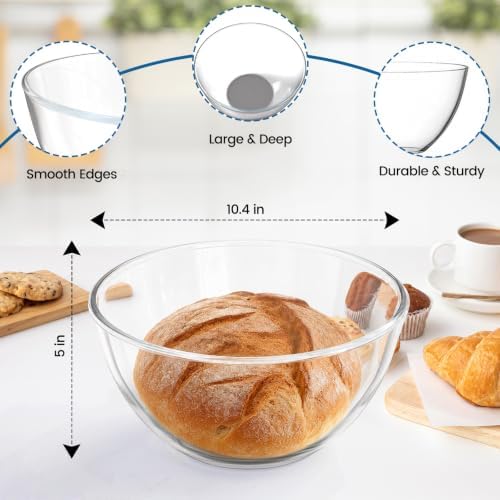 4.7 Qt Extra Large Glass Mixing Bowl, Glass Bowl for Sourdough Bread Making