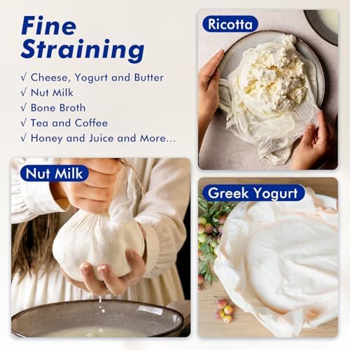 8 PCS Reusable Cheesecloth, Grade 100, 20x20 Inch Hemmed Cheese Cloth for Straining Craft, 100% Cotton Unbleached Cloth Strainer for Cooking, Baking, Juicing, Cheese Making (Pack of 2)