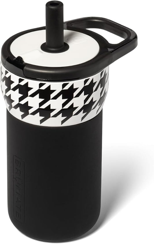 BrüMate Leap 12oz 100% Leakproof Kids Tumbler with Handle and Silicone Soft Straw | Durable Drop Resistant Silicone Sleeve | Made of Insulated Stainless Steel | Cup Holder Friendly | (Houndstooth)