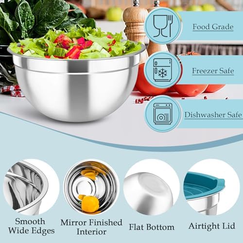 TeamFar Mixing Bowls, Stainless Steel Nesting Salad Bowls Set