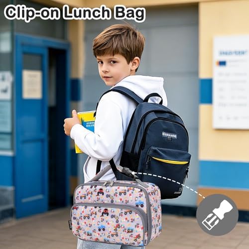 FlowFly Kids Lunch box with buckle Insulated Cooler Back to School Thermal Meal Tote Kit for Girls, Boys, Truck
