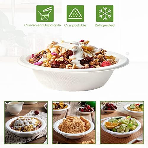 Vplus 200 Pack 12 OZ Compostable Paper Bowls, Bagasse Bowls，White