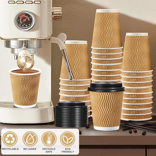 SIUQ 12 oz Coffee Cups-90 Pack Disposable Coffee Cups with Lids and Straws