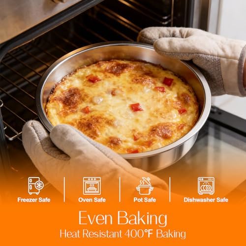 tifanso 3PCS 8" Round Stainless Steel Even Heating Cake Pans for Baking