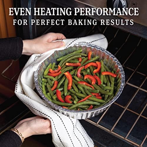 PLASTICPRO 10'' Inch Round Tin Foil Pans Disposable Aluminum, Extra Deep Freezer & Oven Safe - For Baking, Cooking, Storage, Roasting, & Reheating, Pack of 10