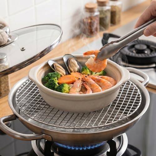 TrueCraftware- 10-1/2” Round Steamer Rack/Cooling Rack Nickel Plated- Steamer Insert Steaming Rack Steam Tray Multi-functional Steamer Basket Cookware Veggie Fish Seafood Cooking