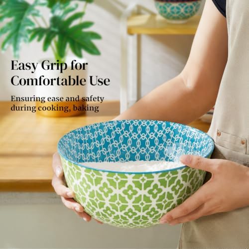DOWAN Ceramic Mixing Bowls - Large Nesting Bowl for Kitchen, Colorful Mixing Bowl for Serving, Baking, Prep, Salad, Microwave & Dishwasher Safe, 3.7/2/1 Qt, Set of 3