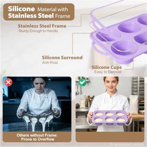 Jumbo Silicone Muffin Mold for Baking: 2 PCS Large Muffin Pan with Frame