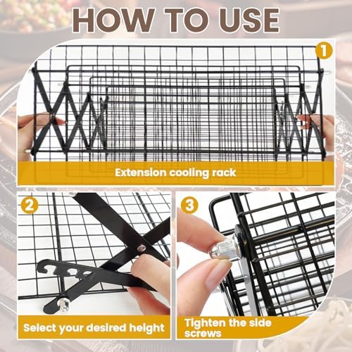 4-Tier Upgraded Collapsible Cooling Rack with Adjustable Setting Design,Cooking Drying Wire Cooling Rack for Baking, Cookies, Cake, Roasting, Grilling