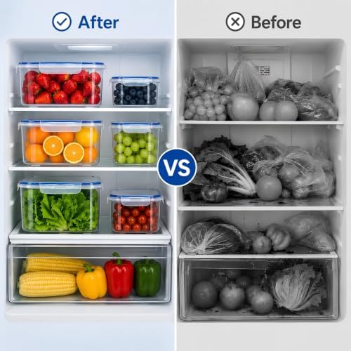 3 Pcs Fruit Storage Containers for Fridge, Produce Storage Containers with Removable Colander Basket & Airtight Lid, BPA-free food storage containers, for Fruits, Vegetables & Meat Grey