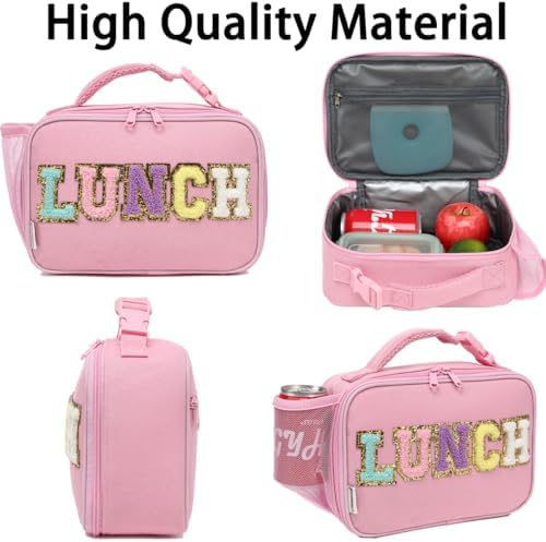 GYEUKHAM Insulated Lunch Box for School, Thermal Reusable Durable Freezable Lunch Bags for Kids Boys Girls Men Women - Small Soft Cooler Portable Lunch Tote Kit for Work Picnic Travel,Pink Alphabet