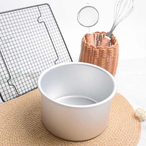 Aluminum smash cake 6×4 inch round Cake Pan,anodized aluminum cake pans,layer cake pan, baking pan For birthday cake, party Silver (6×4 round Cake Pan)