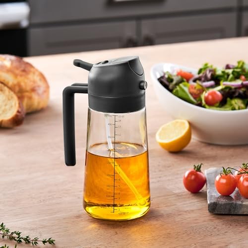 FineDine 16 oz Glass Olive Oil Sprayer for Cooking, Oil Dispenser, Black