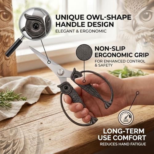 XSNBRD Kitchen Shears Sharp, Black Gun Stainless Steel Owl Scissors.