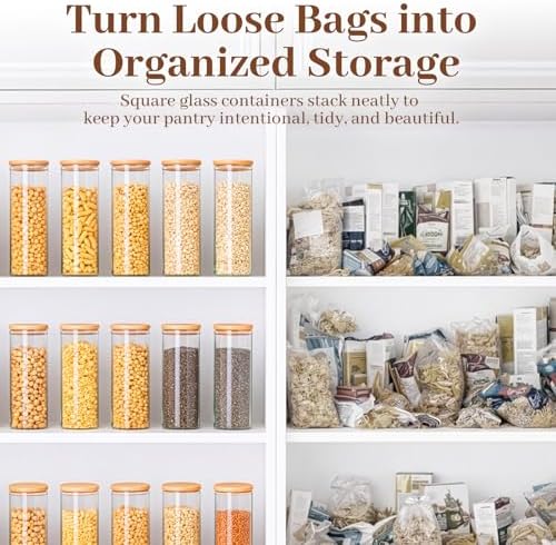 77L Stackable Glass Food Storage Containers with Lids [Set of 8 ], Airtight Glass Canister for Kitchen & Pantry Organization, Clear Borosilicate Jars for Pasta, Cereal, Flour, Sugar, Nuts