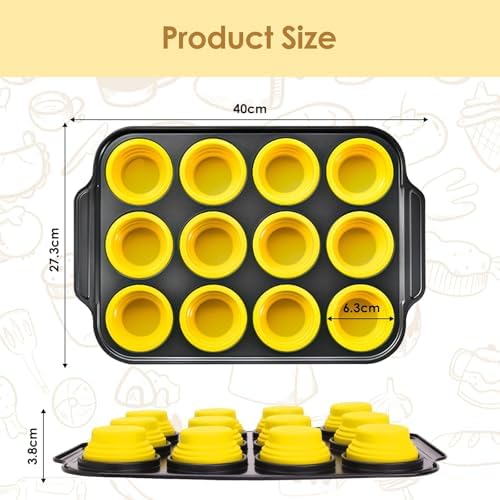 12 Cups Silicone Muffin Pans for Baking with Metal Frame, Egg Bite Molds, Cupcake Pans Regular Size, Muffin Tins Easy to Pop Nonstick Non Toxic Bakeware for Oven Dishwasher Safe