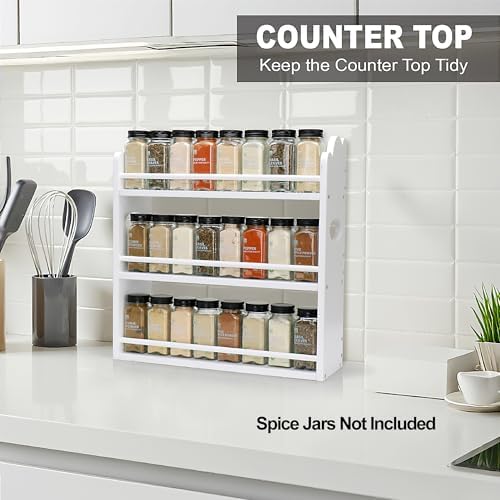 3-Tier Bamboo Spice Rack, Wall Mount & Countertop Spice Organizer