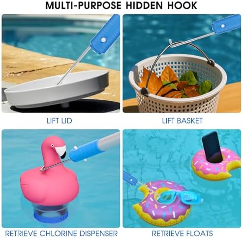 TidyMister 12 FT Heavy Duty Pool Pole with Retriever Hook, Prime Telescopic Aluminum Standard Pole for Swimming Pool Cleaning Tools Connect with Pool Net Skimmers, Brushes, Vacuum Heads