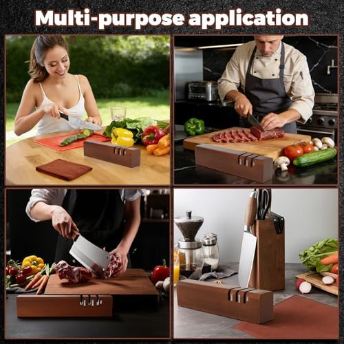 3-Stage Knife Sharpener, Carborundum+Ceramic+Tungsten Steel, 8.3"x1.6"x2" Professional Chef & Pocket Knife Sharpener with Premium Cleaning Cloth, Non-Slip Base, Universal for Kitchen/Outdoor Knives