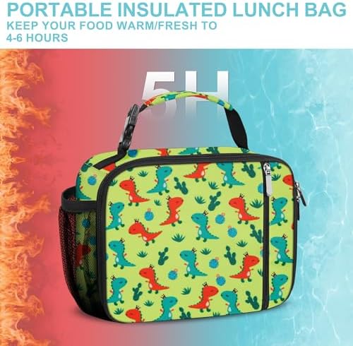 esouler Lunch Box Kids Insulated Lunch Bag for Boys & Girls Durable Children Lunchbox for School with Water Bottle Holder-Orange Dinosaur