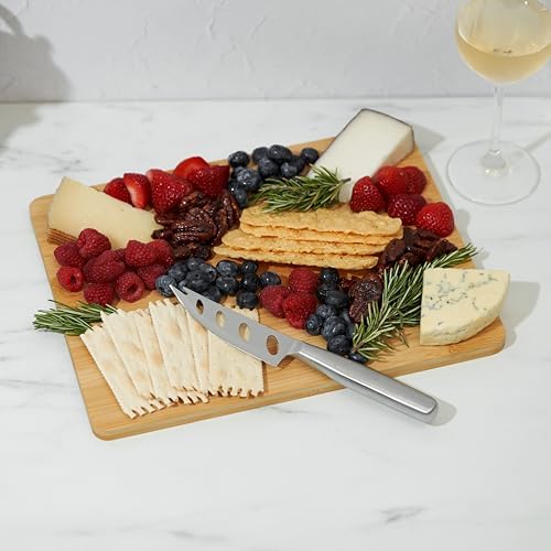 True Appetize Bamboo Cheese Board and Stainless Steel Knife Set, Serving Tray, Charcuterie Boards Accessories for Wedding, Housewarming, 12.5" x 9.75"