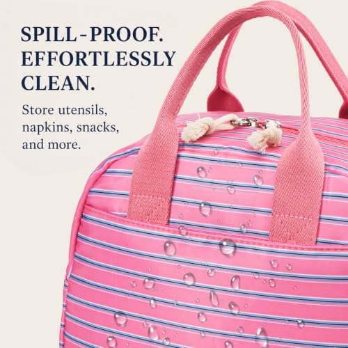 LOVELYWIND Lunch Box for Women, Insulated Lunch Bag, Pink Striped Tote