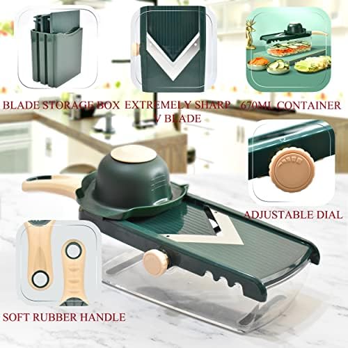 NACOLUS Adjustable Mandoline Slicer for Kitchen - Ultra Sharp V-Blade with Container, Julienning Slicer for Potatoes, Apples, Onions, Tomatoes