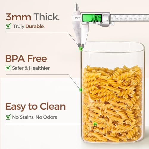 ComSaf Glass Storage Jars with Bamboo Lids 4.6 Qt Large Pantry Square