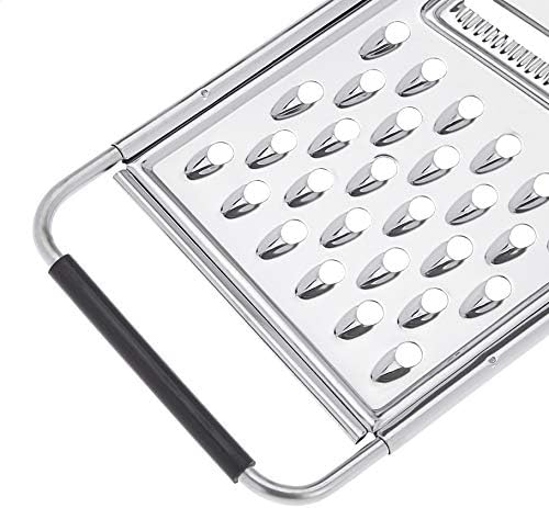 Amazon Basics Cheese Grater with Handle, Stainless Steel Zester, Easy to Clean, Dishwasher Safe, Rectangular, Non-Slip, Multifunction Tool for Kitchen Prep, Vegetables, Black