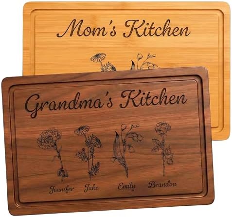 Personalized Cutting Board for Mom or Grandma – Birth Flower Garden Design, Custom Gift for Mother’s Day, Wedding, Birthday, Bridal Shower from Daughter or Son – Valentines Day Gifts